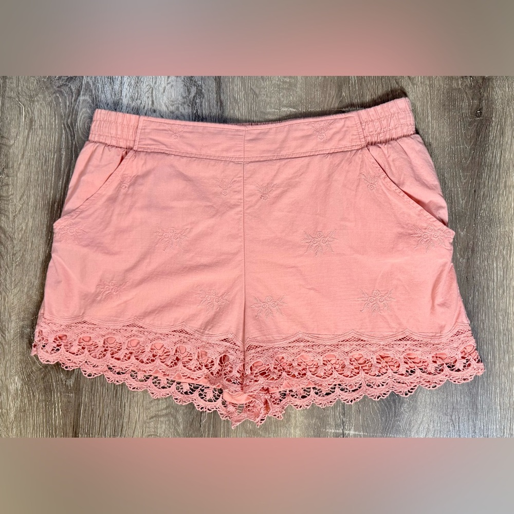 A New Day, Light Coral Embroidered Lace Stretchy Pull On Shorts w/ Pockets XXL